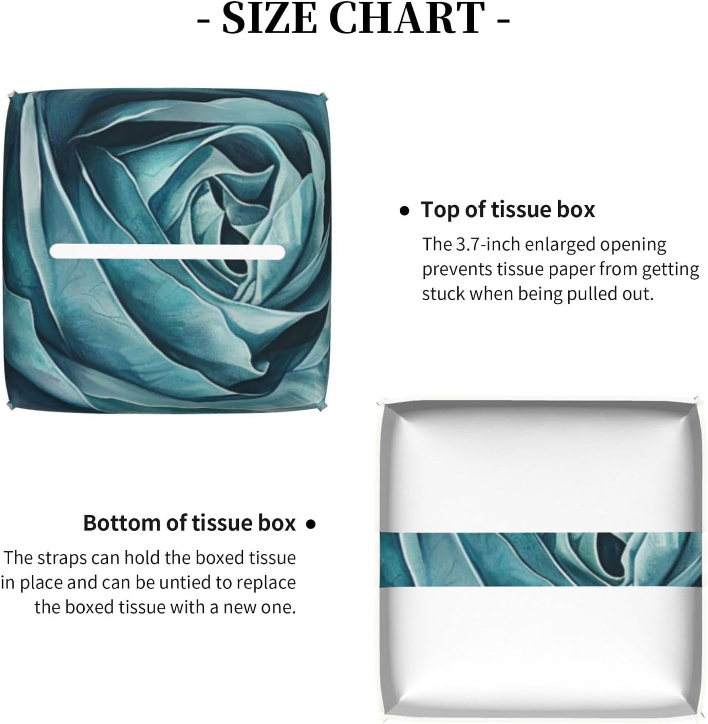 Tissue Box Cover,PU Leather Tissue Box Holder,Teal Gray Rose,Rectangular Tissue Box Covers for Kleenex,Napkin,Tissue Holder for Bathroom Home Office 5.2"X5.2"X5.2" image 4