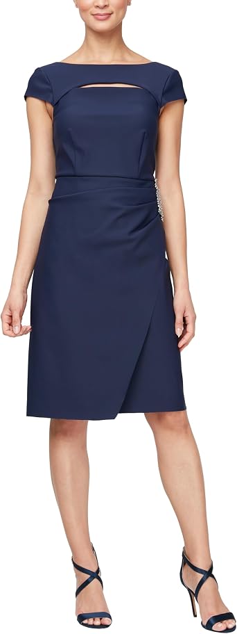 Alex Evenings Womens Short Slimming Cap Sleeve Dress with Surplice Neckline