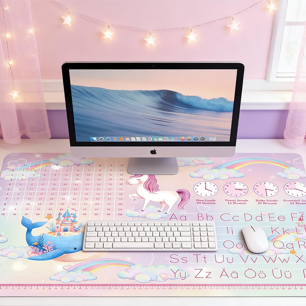 Sottomano in Pelle per Bambini Ragazze Unicorno, Pad per Ufficio Rosa, 60x40 cm
