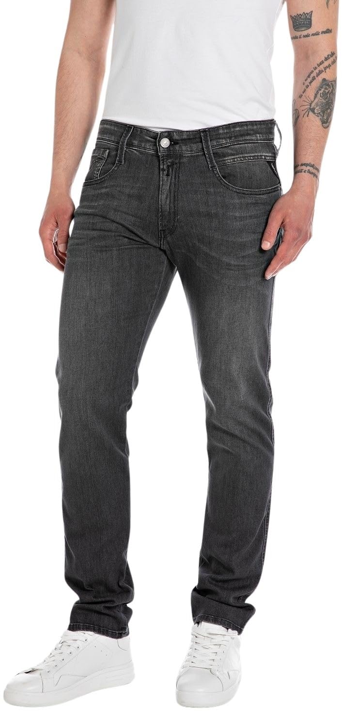 Replay Herren Jeans Anbass Slim-Fit mit Power Stretch, Grau (Dark Grey 097), 33W / 36L