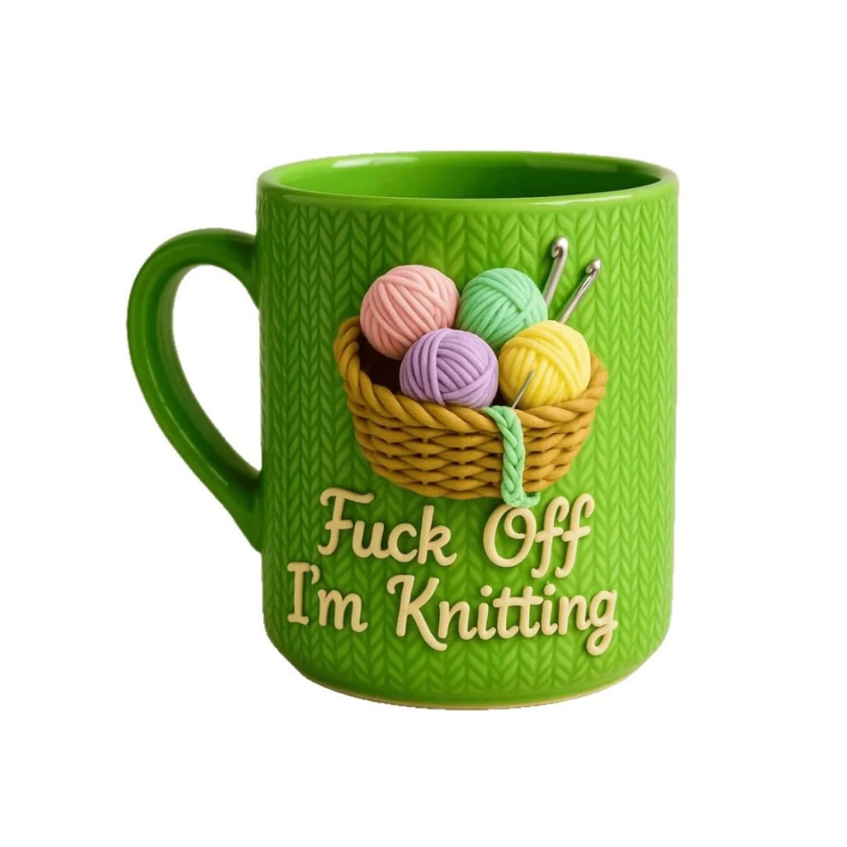 Fu*k Off I'm Knitting Mug, 3D Effect Printed Kniting Mug Funny Knitter Gift, F*k Off I'm Knitting Drinking Mugs Appreciation Presents for Mom Grandma Women Kniting Lover