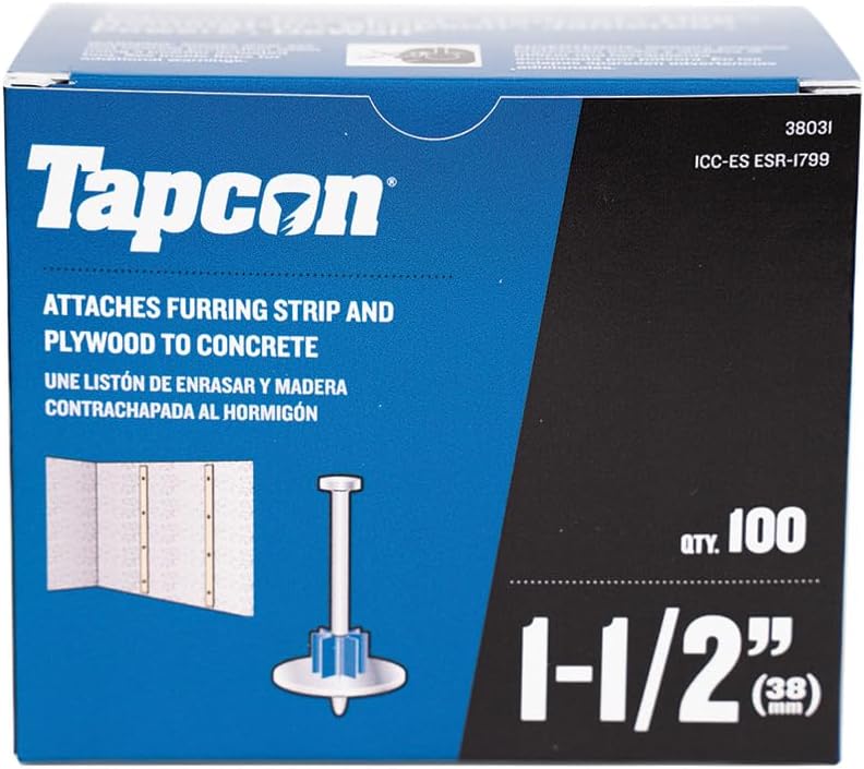 Tapcon 1-1/2 Inch Powder Actuated Drive Pin, 100 PCS, with Washer, for Concrete, Wood, & Steel Fastening, Made in the USA, Compatible with Tapcon T22, TP22, HS22, & SA27 Powder Actuated Tools