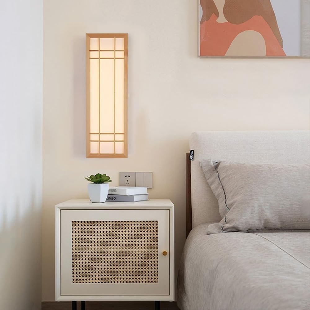Lampy Ścienna Drewniana, Kinkiet Japoński LED Oświetlenie Ścienne Minimalistyczne Ściemnialne do Sypialni Salonu Korytarza(3 modes,80cm/31.49in)