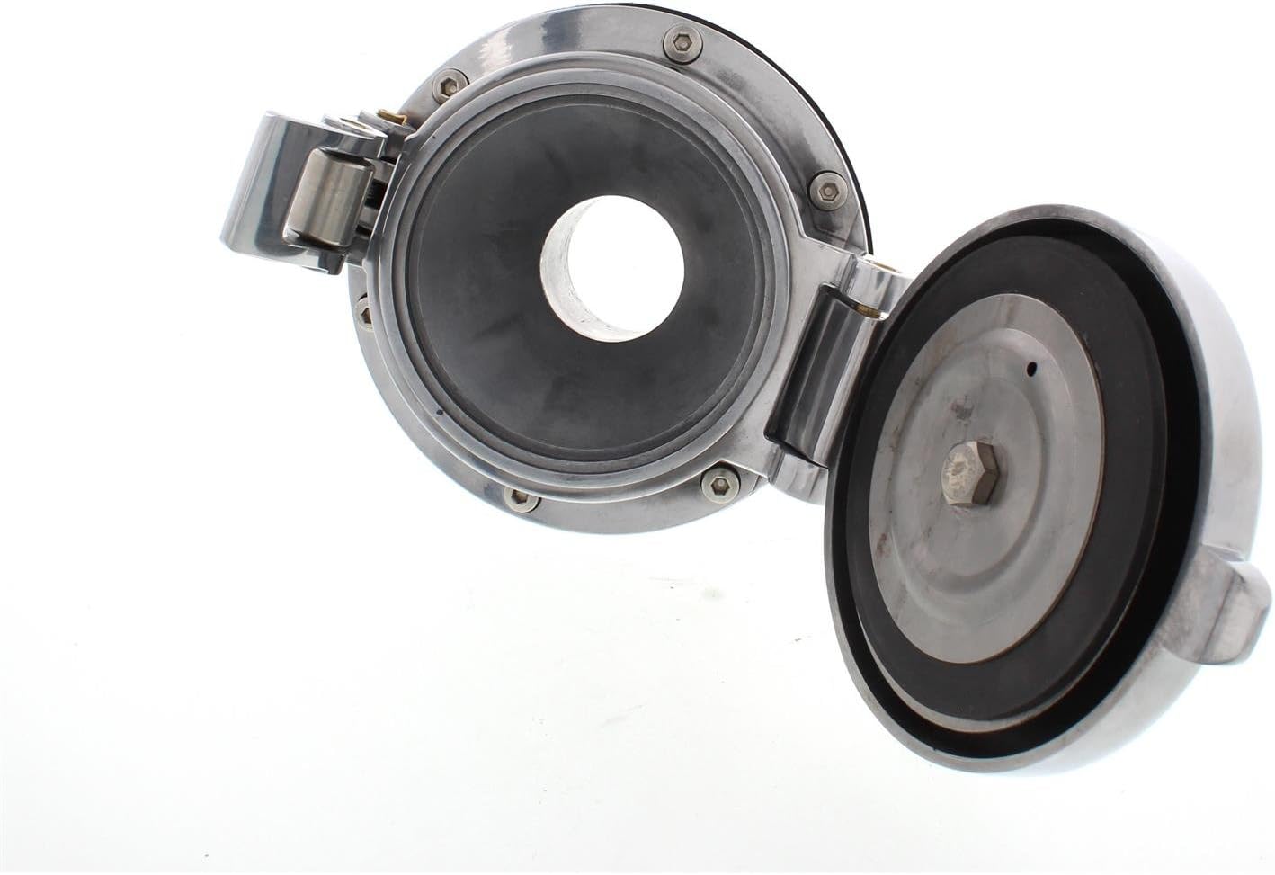 Speedway Motors Large Cobra-Style Fuel Filler Neck Gas Cap, Fully Polished Aluminum, Vented to Balance Fuel Tank Pressure, 4-5/8" Diameter, 5-1/8" Mounting Base