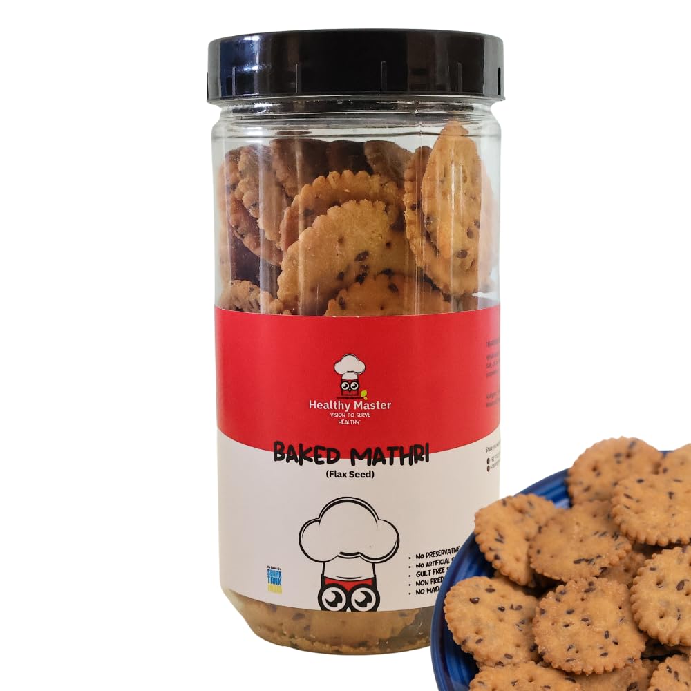 Healthy Master Baked Wheat Mathri (Flax Seed) 1000g | No Maida | No Palm Oil | Crispy Crunchy Healthy Snack | 100% Wheat | Namkeen Mathi (Pack of 1)