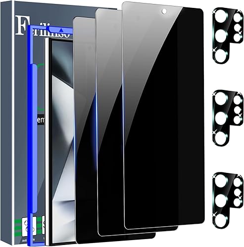 Ferilinso Paquete de 4 protectores de pantalla de privacidad para Samsung Galaxy S24 Ultra con 4 protectores de lente de cámara de vidrio templado Ferilinso Paquete de 4 protectores de pantalla de privacidad para Samsung Galaxy S24 Ultra con 4 protectores de lente de cámara de vidrio templado