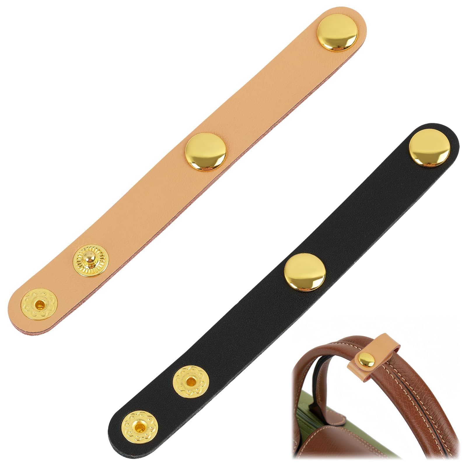 2 Pcs PU Leather Handbag Strap Shortener, Top Handle Keeper with Snap Buckle, Non-Slip Dual Grip Connection Buckle Holder for Shoulder Bag, Purse, Satchel, Clutch, or Wallet (Black and Light Brown)-image-41