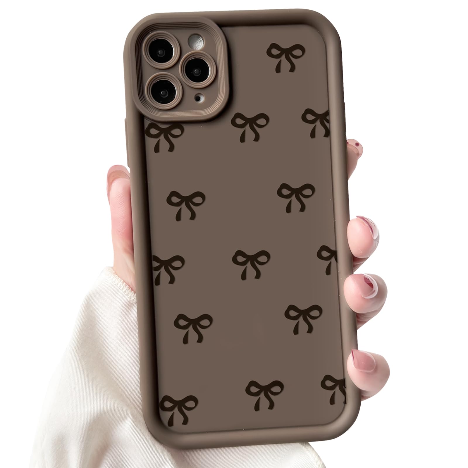 NITITOP Funda para iPhone 11 Pro Aesthetic Lazo Cinta Dibujos Diseño Estética Carcasa para Mujeres y Niñas Suave Silicona Protección Completa de Cámara Bumper Antigolpes Funda - Marrón