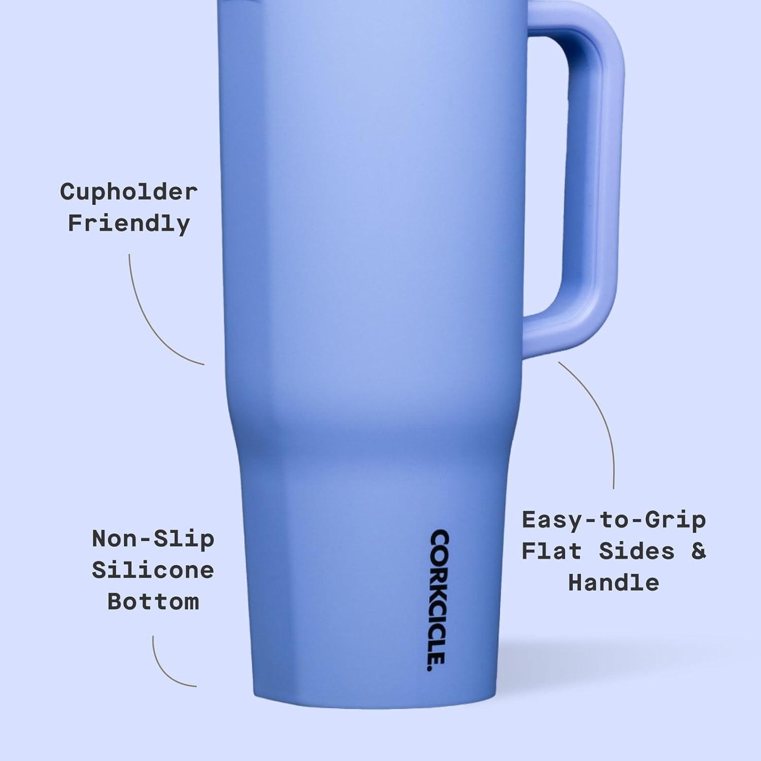 Corkcicle Cruiser Insulated Tumbler - Keeps Drinks Cold 20 Hours - Triple-Insulated Stainless Steel - Spill-Proof Lid - Summer Drinkware Gift - Keeps Drinks Ice Cold - 40 oz - Periwinkle - Image 4