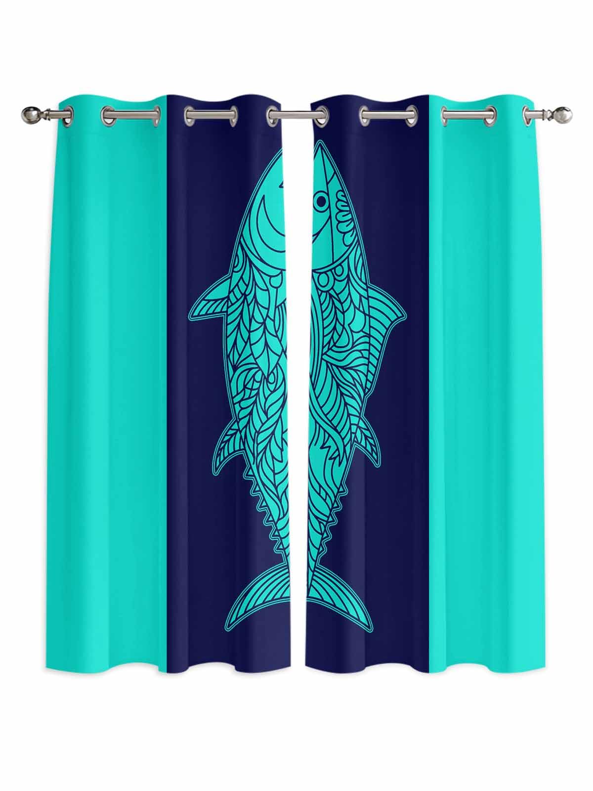 Tropical Fish Window Curtains Panels with Silver Grommet,Mandalas Boho Modern Green Abstract Stripe Kitchen Cafe Curtain Draperies Window Treatment Set for Living Room/Bedroom/Bathroom/Cafe,84x84