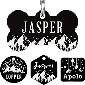 Stainless Steel Pet ID Tag, Small or Large Custom Dog Tags and Cat Tags, Personalized Name Tags, Engraved on Both Sides Dog Collar Tag (Bone)