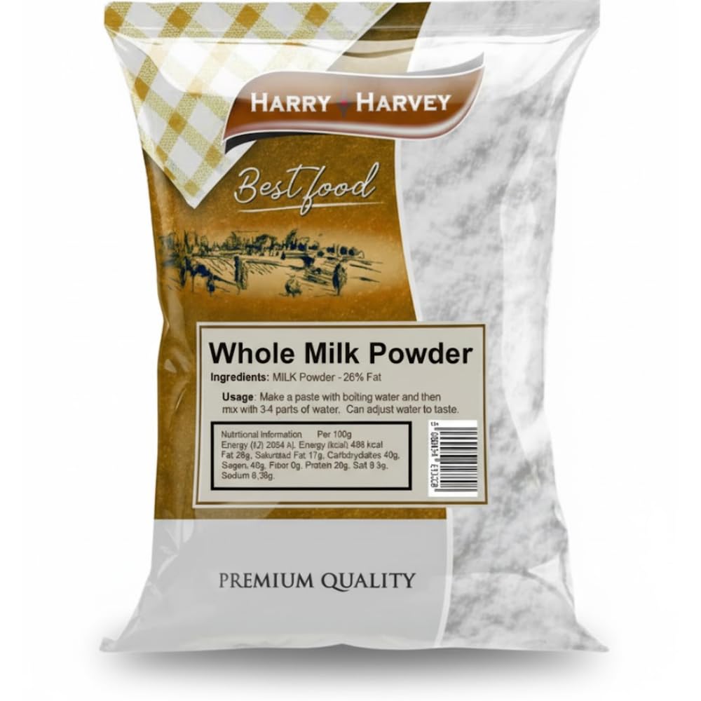 Harry Harvey 1 kg Dried Milk Powder — Whole Full-Cream, 26% Fat | Rich & Creamy Instant Milk Powder for Tea, Baking & Cooking | Long Shelf Life, No Refrigeration Needed