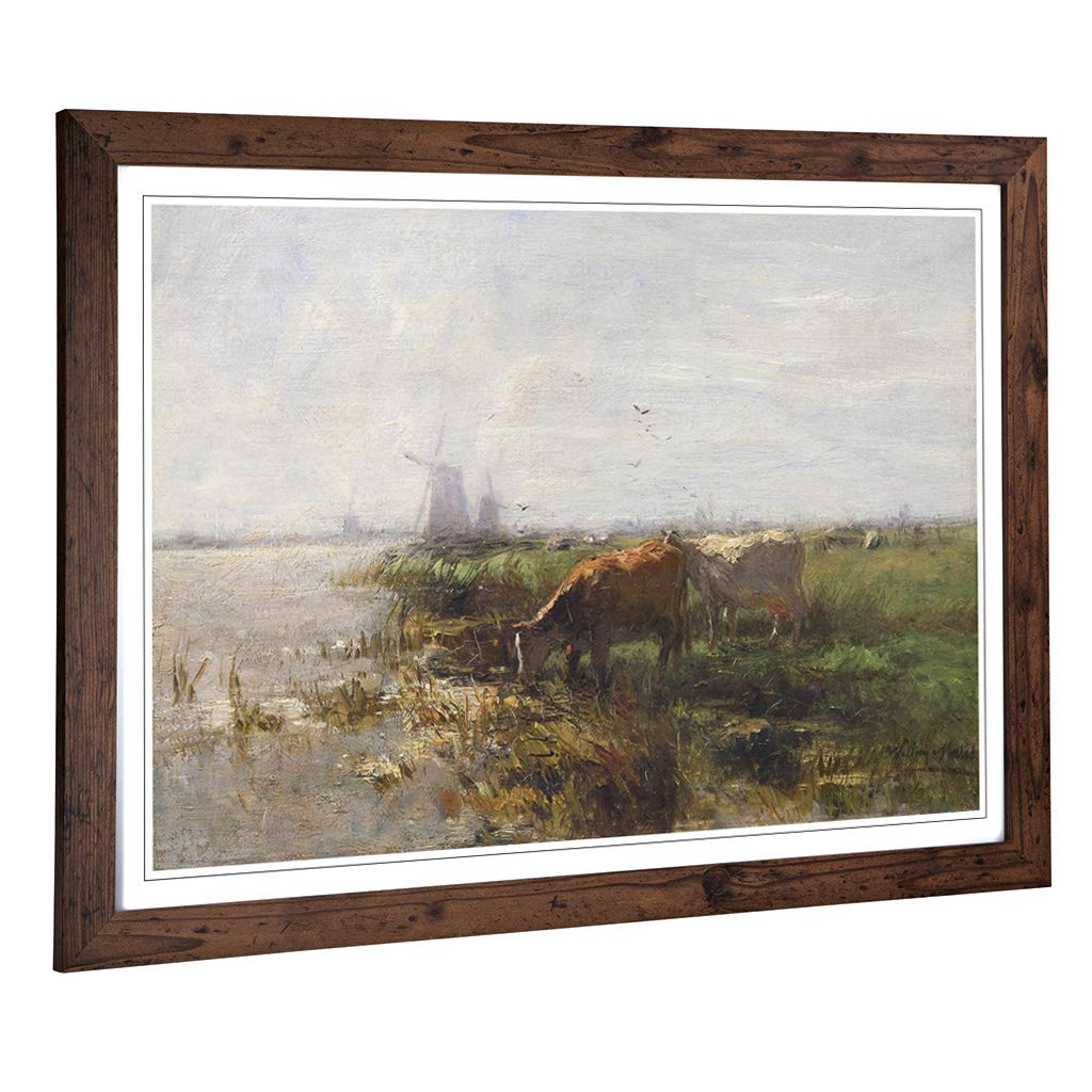 Big Box Art Framed Print of Willem Maris Cows by Water 2 Design | Wall Art Picture | Home Decor for Kitchen, Living, Dining Room, Bedroom, Hallway, Office, Walnut, A2 / 24.5x18 Inch / 62x45cm