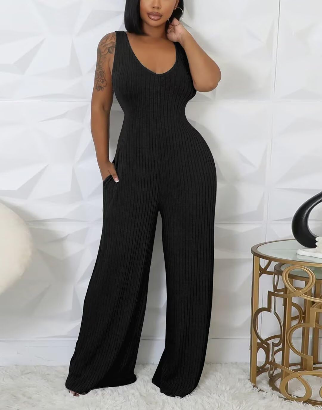 Annystore Sexy 2 Piece Set for Women Fall Outfit Ribbed Knit Long Sleeve Crop Cardigan Wide Leg Pants Set Jumpsuit Clubwear - Image 3