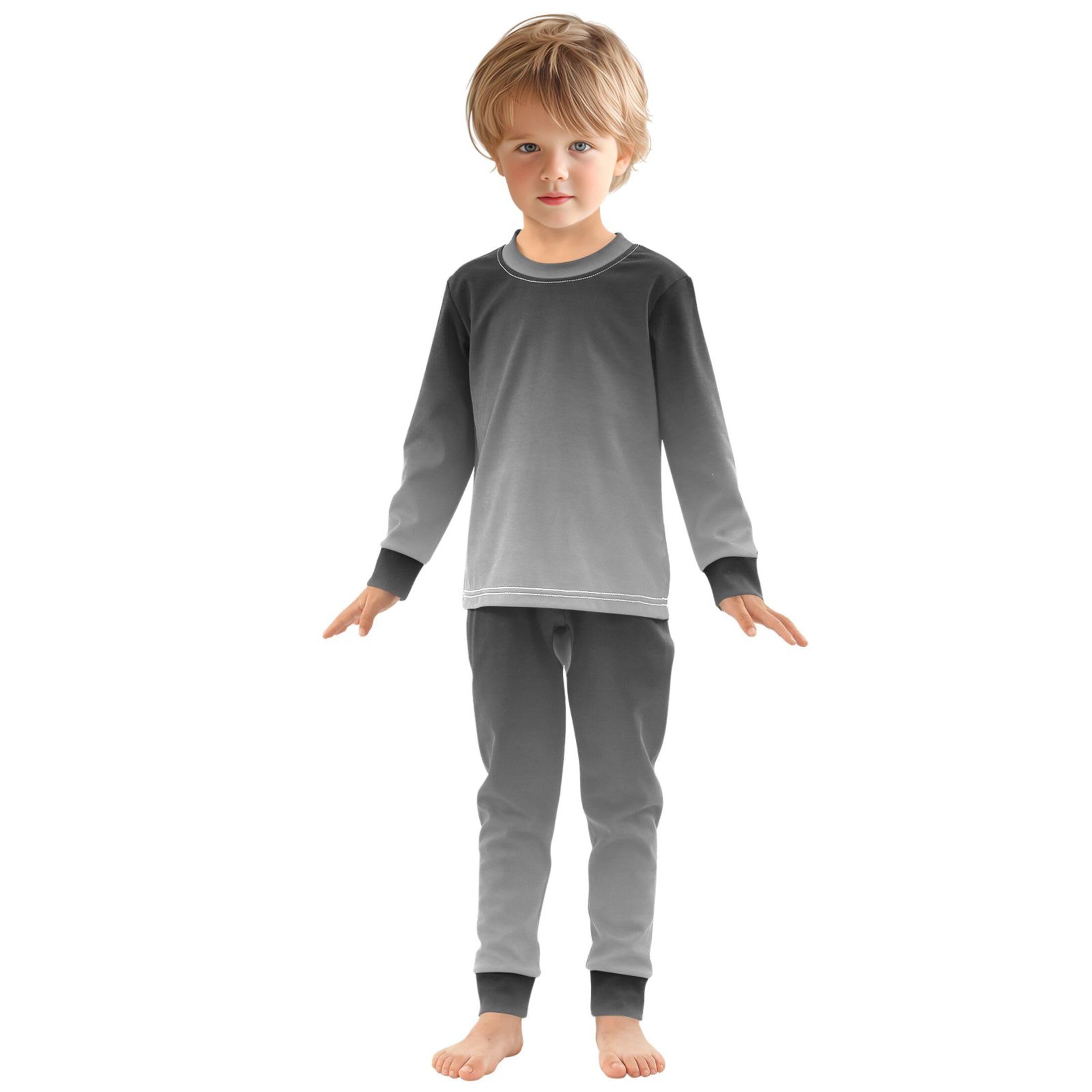 Black Grey Long Sleeve Pajamas Set Sleepwear Jammies 2pcs Set Pjs Black Grey