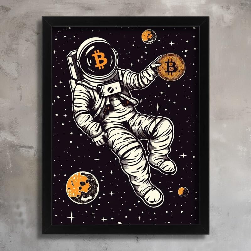 Astronaut Crypto Bitcoin Print Poster Picture Astronaut Artwork Print Space Art Poster A2 - Wall Art Home Decor Movie Poster Canvas Film Cinema Retro Vintage Cult Classic Nostargic Saga Modern reprin