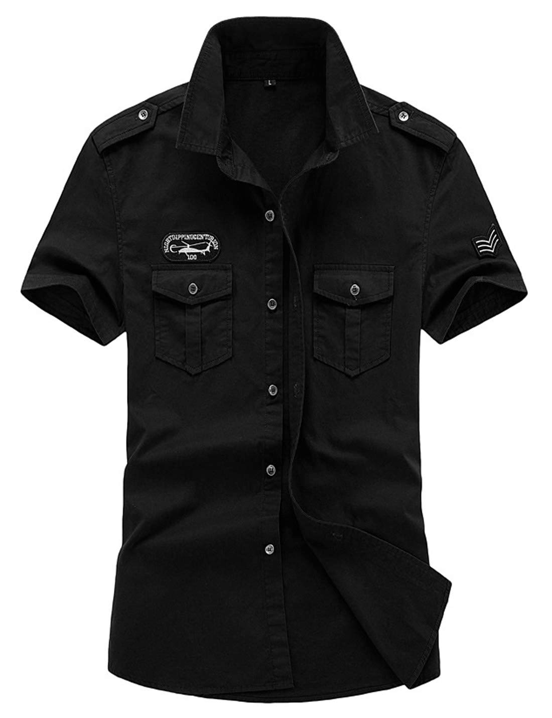 Gihuo Men's Military Tactical Shirt Short Sleeve Cargo Work Outdoor Hiking Camping Hunting Fishing