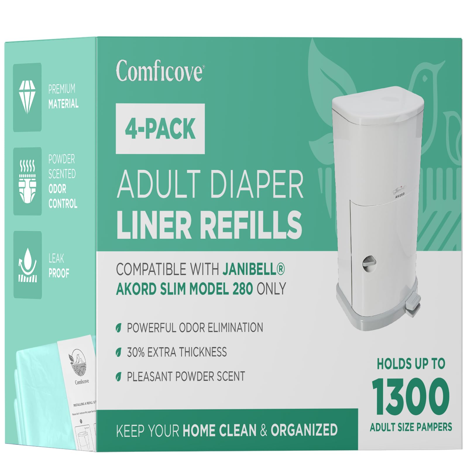 4 Pack Adult Diaper Liner Refills, Compatible with Janibell Akord 280 Model, Adult Diaper System to Eliminate Waste, Odor Resistant by Comficove