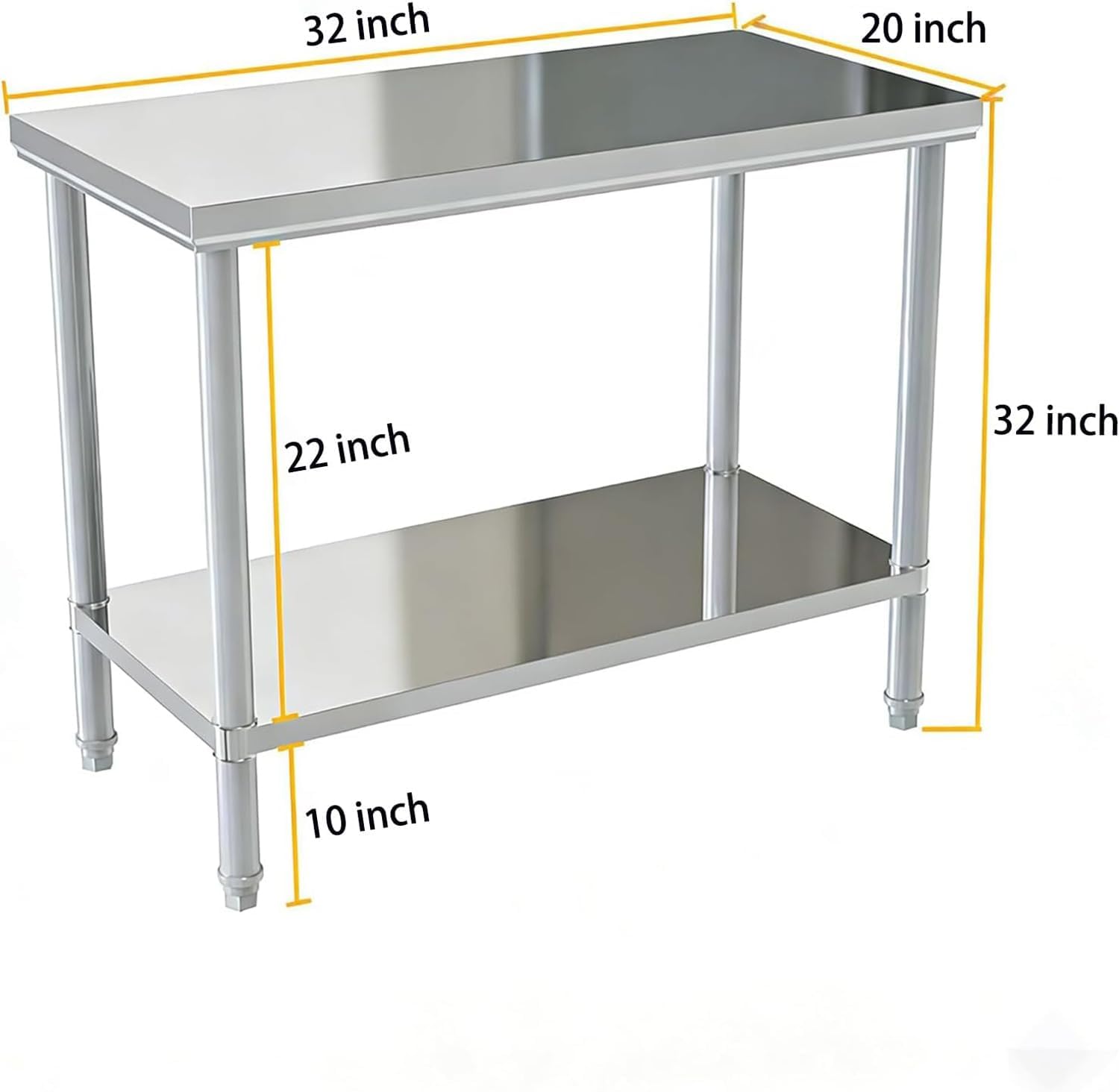 Stainless Steel Table Prep & Work 20 x 32 Inches, NSF Commercial Heavy Duty Table with Undershelf and Galvanized Legs for Restaurant, Home and Hotel