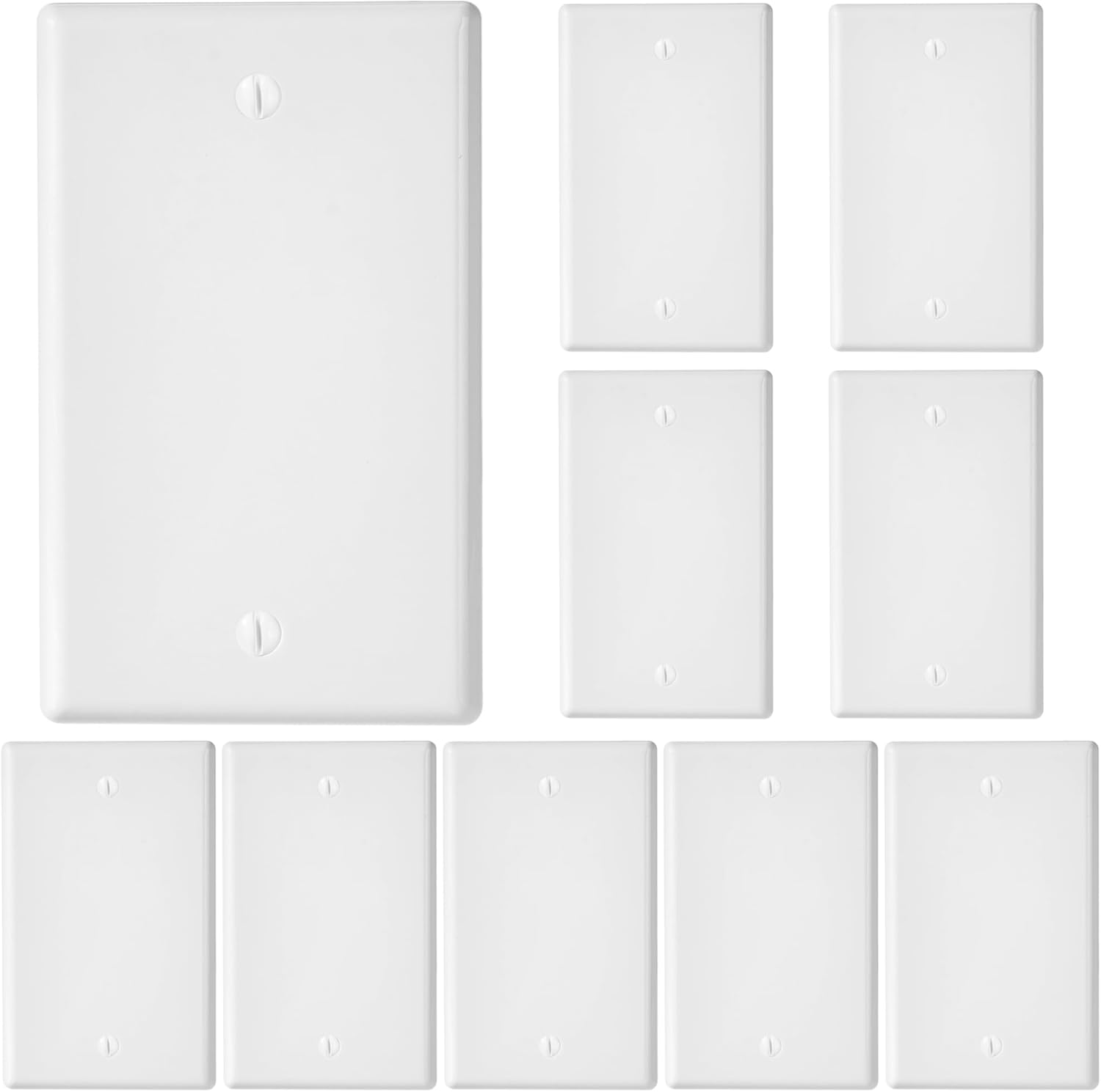 10 Pack Blank Wall Plate Cover No Device Blank Outlet Switch Electrical Cover Plate Polycarbonate Thermoplastic Gloss Finish for Unused Outlets/Switches