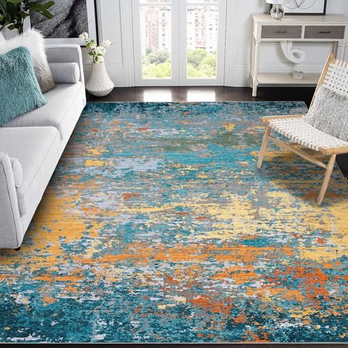 GarveeHome 10x13 Modern Abstract Faux Wool Accent Rug for Living Room Low Pile Ultra Soft Stain Resistant Non Slip Non Shedding Throw Rug for Bedroom Home Decor, Multi Color