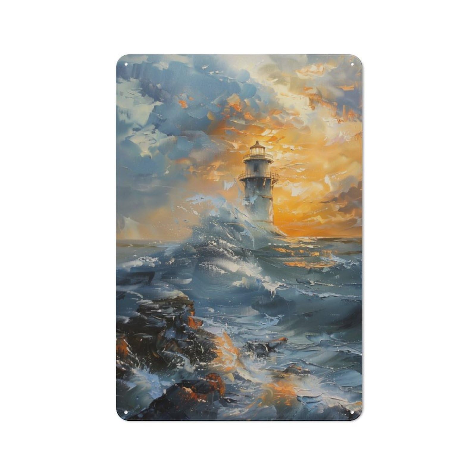 Junmoney Sunset Waves Lighthouse Tin Wall Plaque 30X20cm With For Bar Or Restaurant, Housewarming Wall Decor For People Furnishing Bar And Restaurant