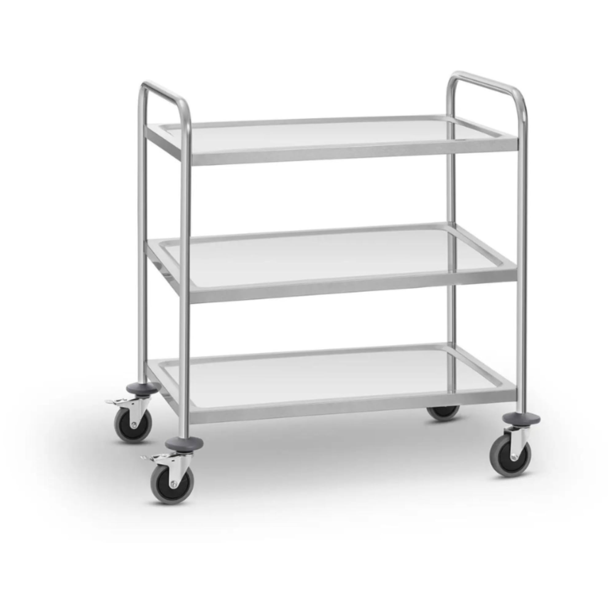 Chariot de Service INOX 3 Niveaux - 105 kg - Roues avec Freins - 88 x 52,5 x 95 cm - Professionnel