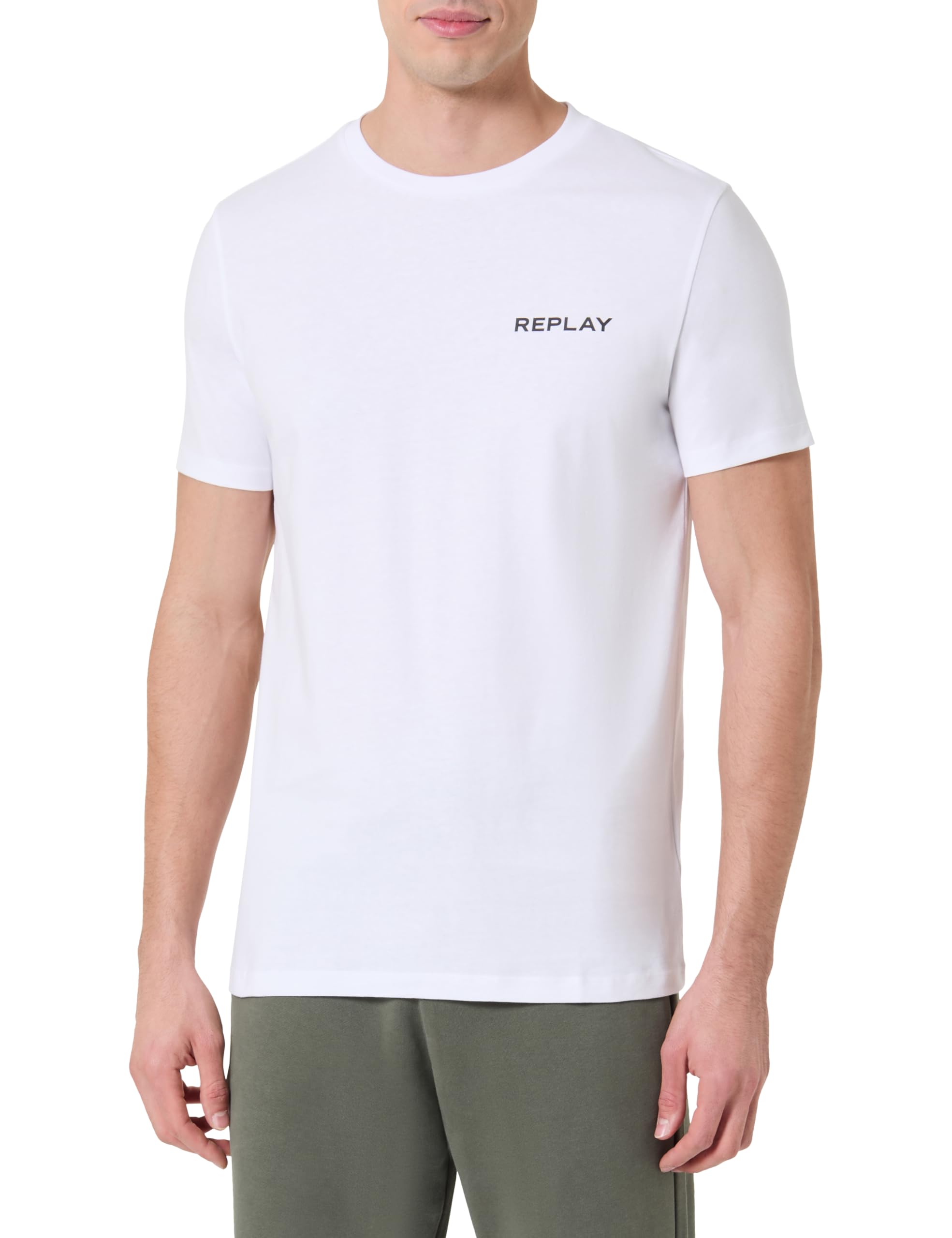 Replay Men's Short-Sleeved Crew Neck T-Shirt, White 001 (White), XXL