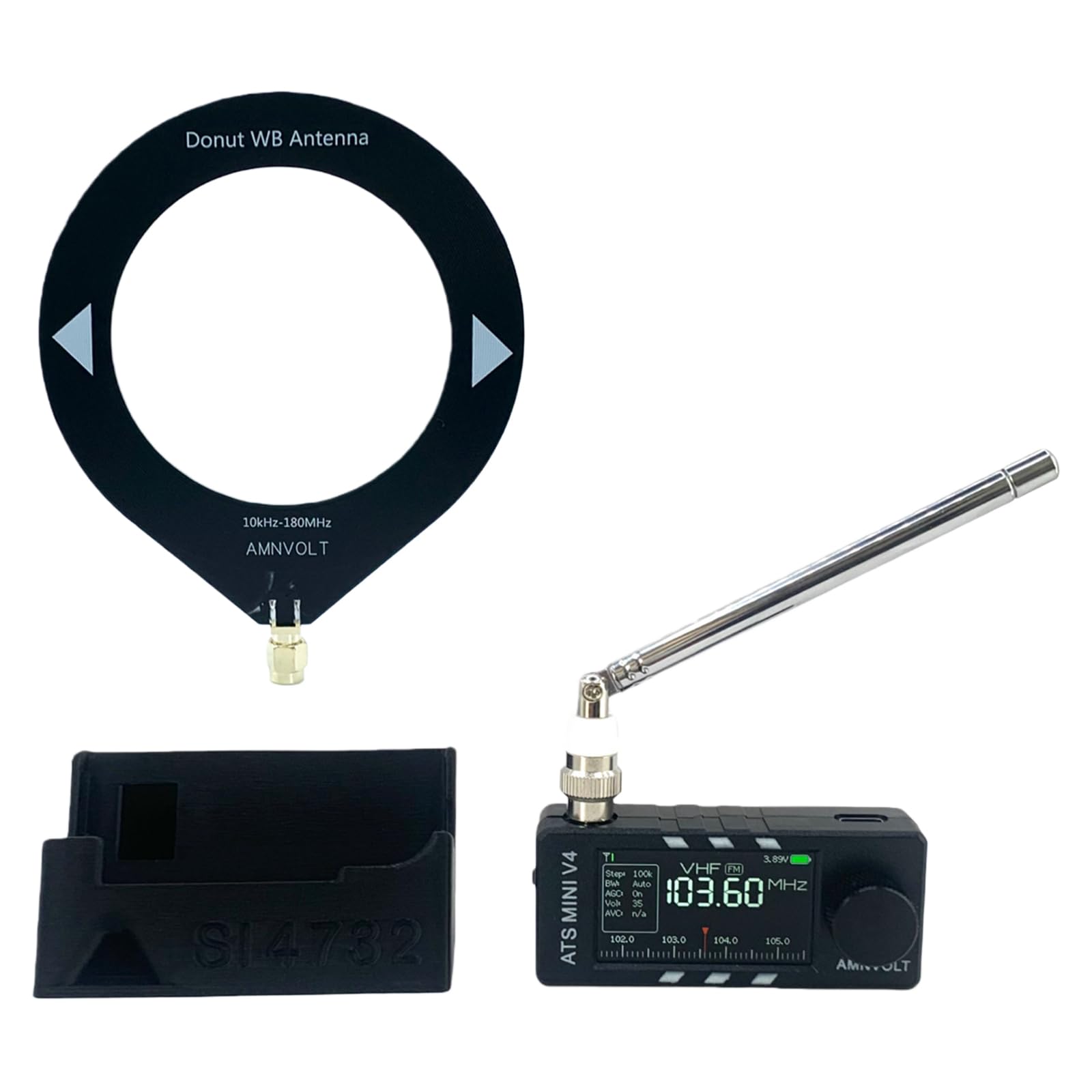 Amnvolt V4 ATS mini Radios con soporte y auriculares amplificador portátil AM FM Radios receptor 1.9 pulgadas IPS pantalla para senderismo senderismo camping