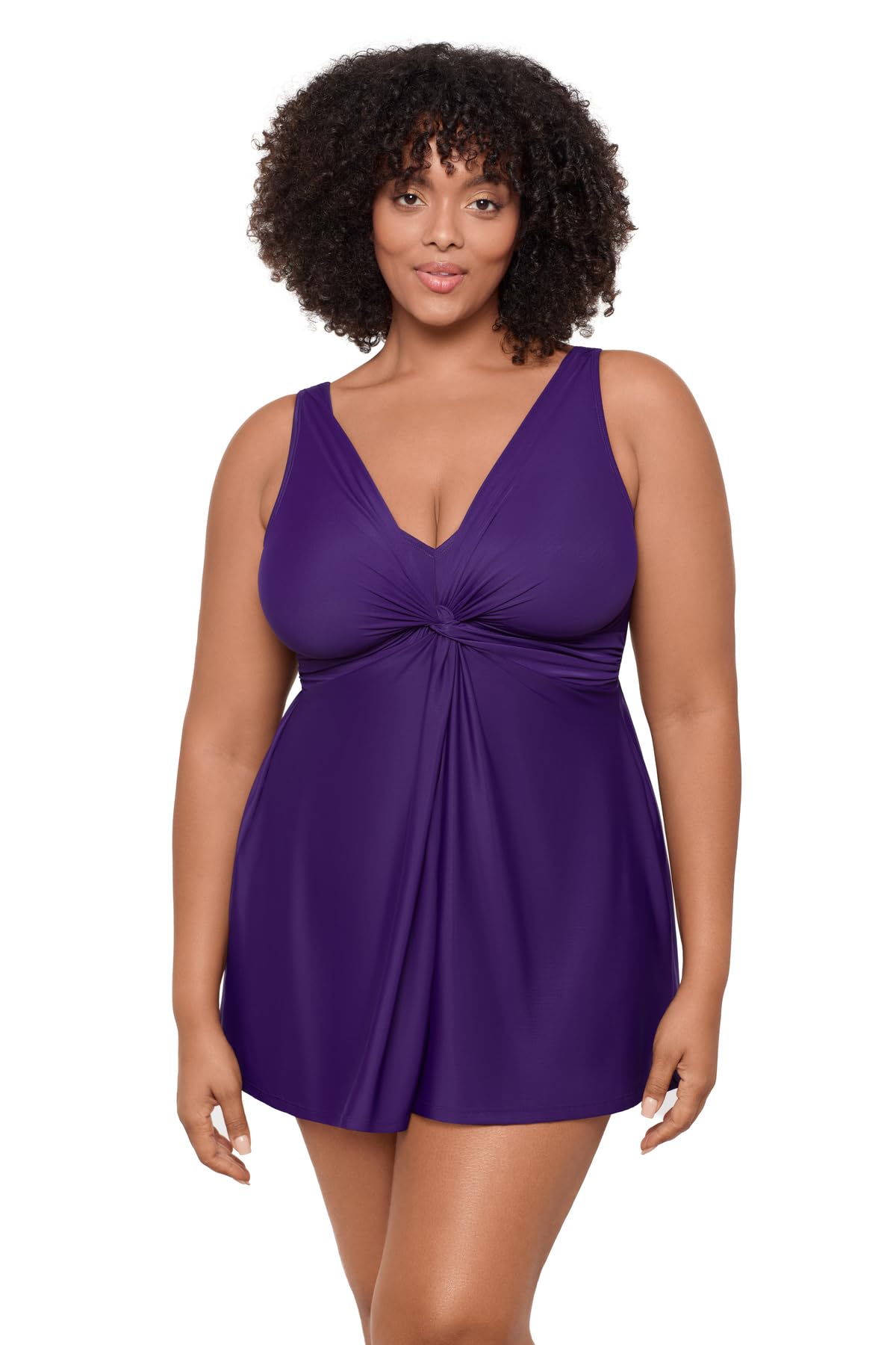Miraclesuit Womens Plus Size Swimwear Pin Point Marais One Piece Swimdress