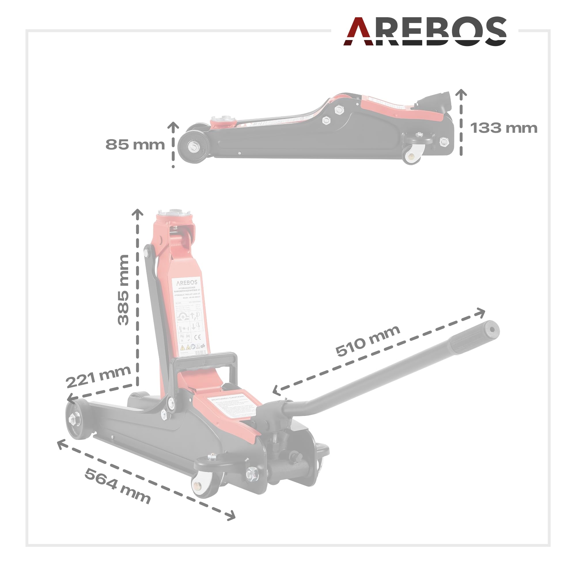 Arebos 2T Hydrauliczny podnośnik manewrowy płaski | wysokość podjazdu 85-385 mm | 4 podpory | podnośnik samochód osobowy samochód osobowy