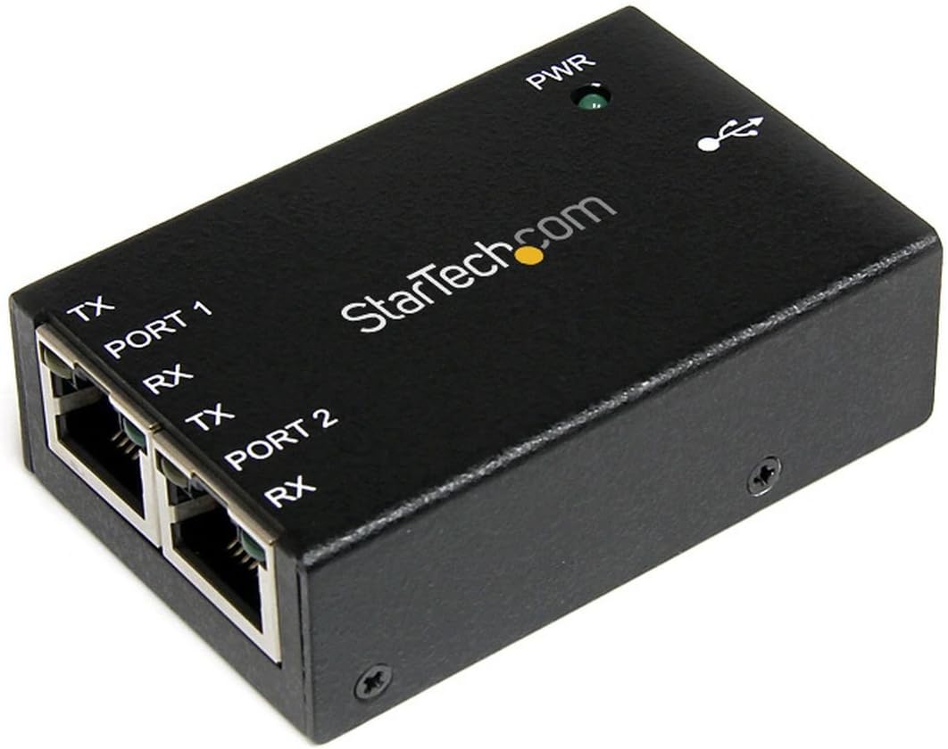 StarTech.com USB to Serial Adapter - 2 RJ45 Ports - Wall Mount - COM Port Retention - FTDI - USB to Serial RS232 Adapter (ICUSB2322RJ),Black