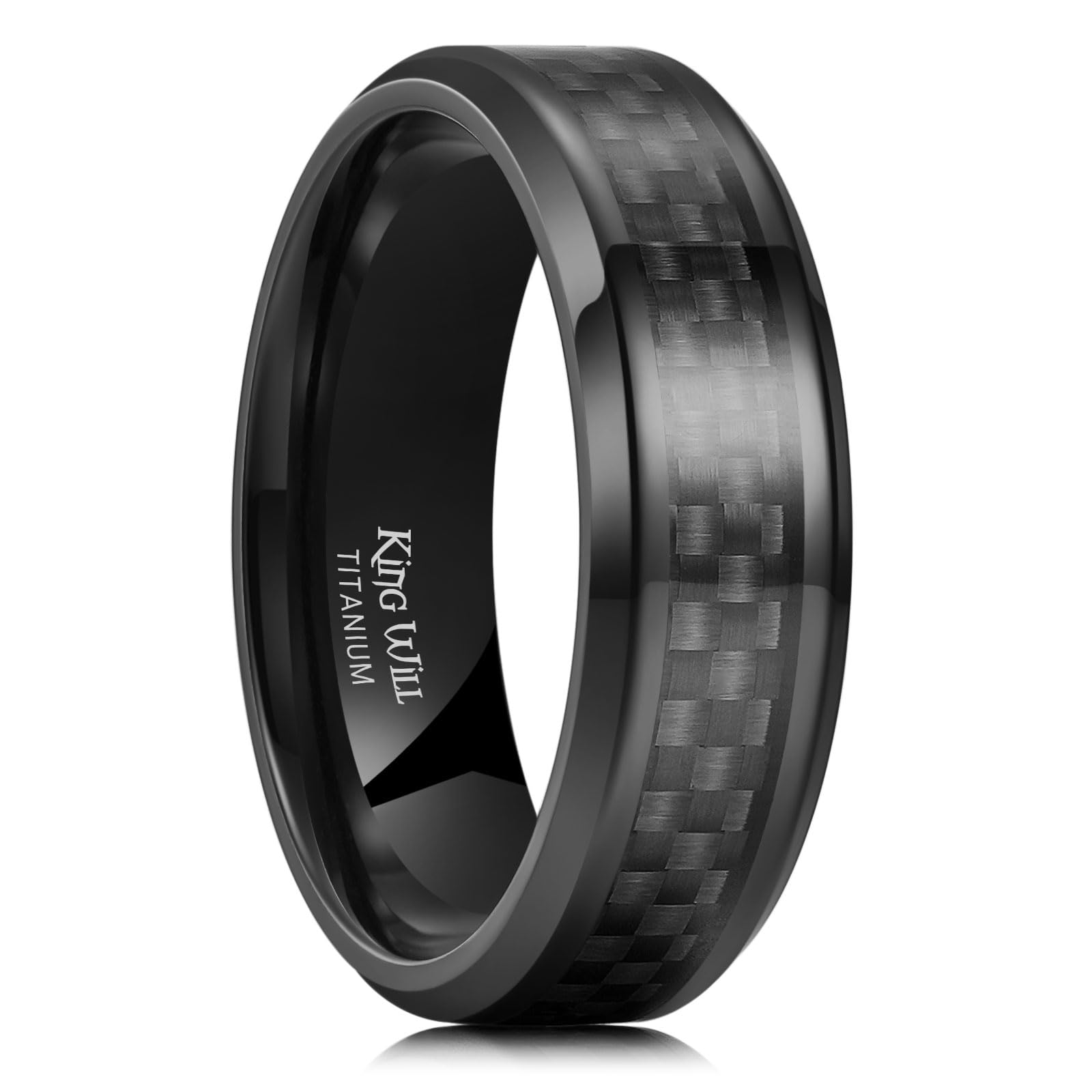 King Will Anillo de boda de titanio para hombre, 7 mm, color negro, con incrustaciones de fibra de carbono, anillo de compromiso o alianza, ajuste cómodo, elegante para uso diario y ocasiones