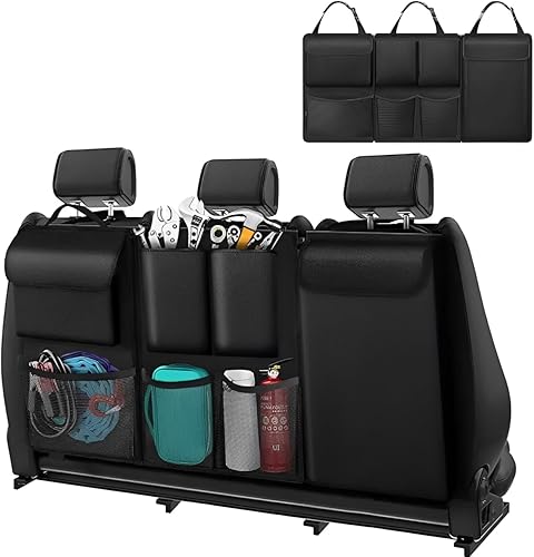 Organizador de maletero de automóvil, organizador colgante desmontable para asiento trasero de automóvil con 7 bolsillos de almacenamiento grandes,