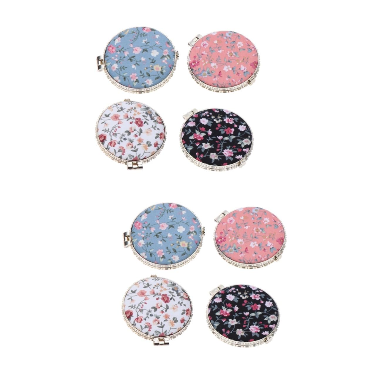 Miroir de poche compact pliable double face motif floral en métal