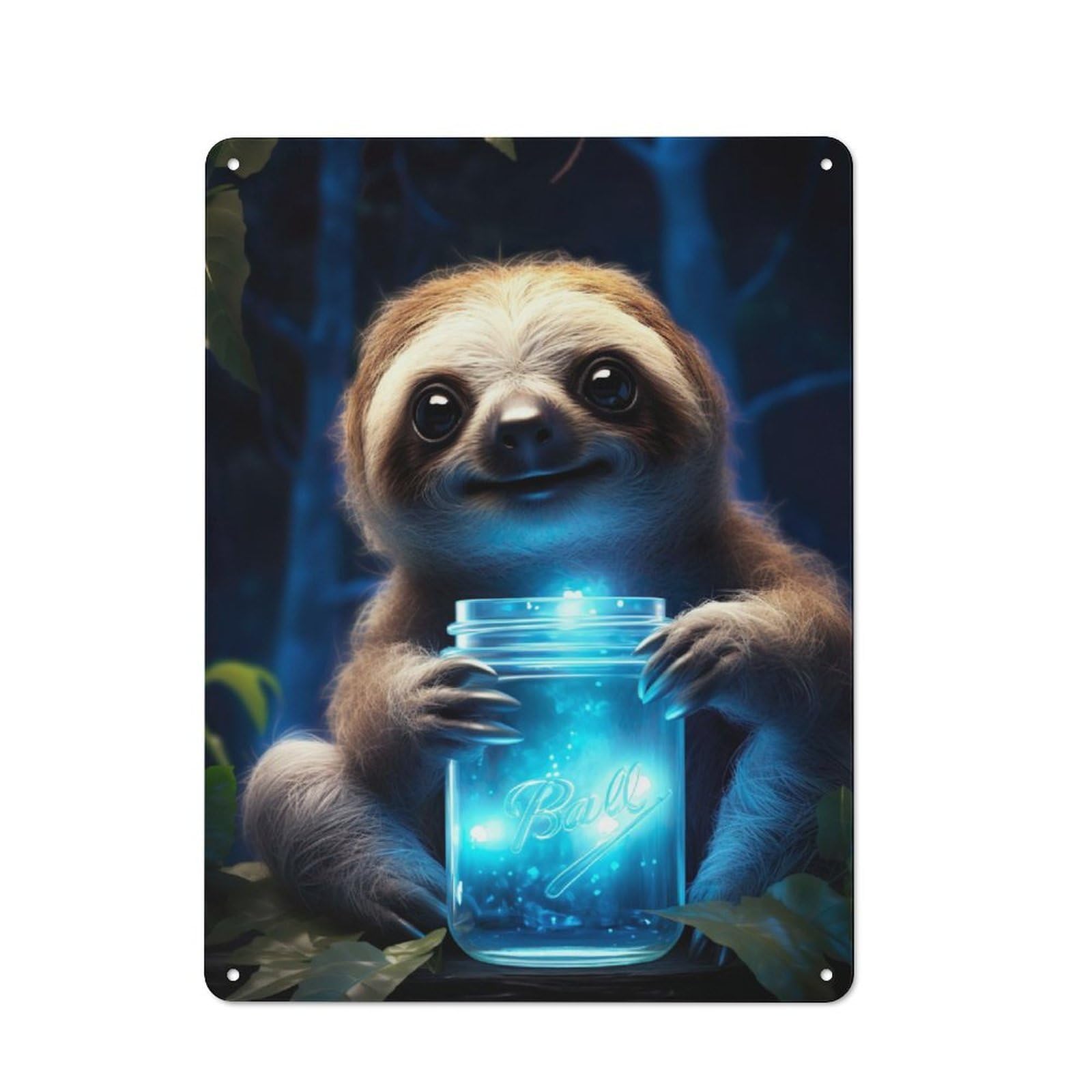 Junmoney Cute Sloth Luminous Glow Printed Metal Sign 40X30cm For Living Room Or Hallway, For Home Wall Decor Collectors