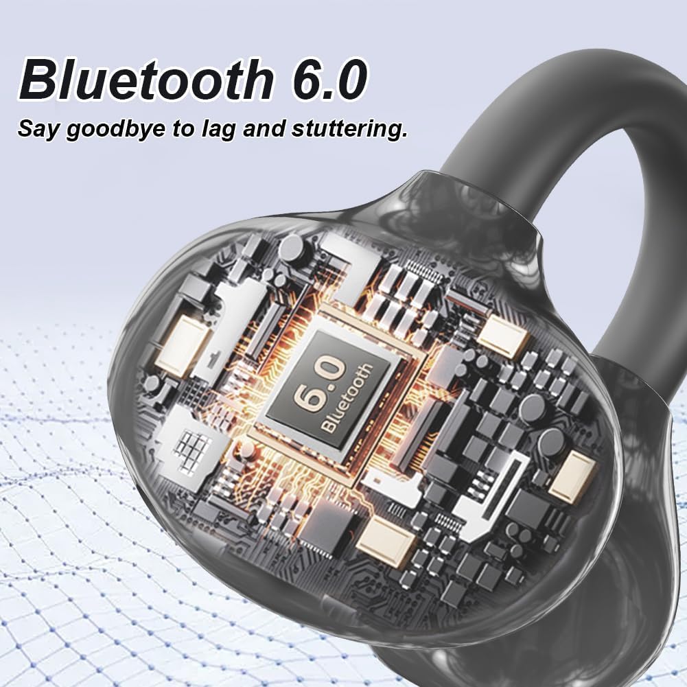 Cuffie a Clip Open-Ear Bluetooth Wireless, Bluetooth 6.0, Auricolari Sport con Clip Aperta, 60h Autonomia, Ricarica Rapida USB-C, Leggeri e Comodi da Indossare, Sport, Ufficio & Fitness, Nero