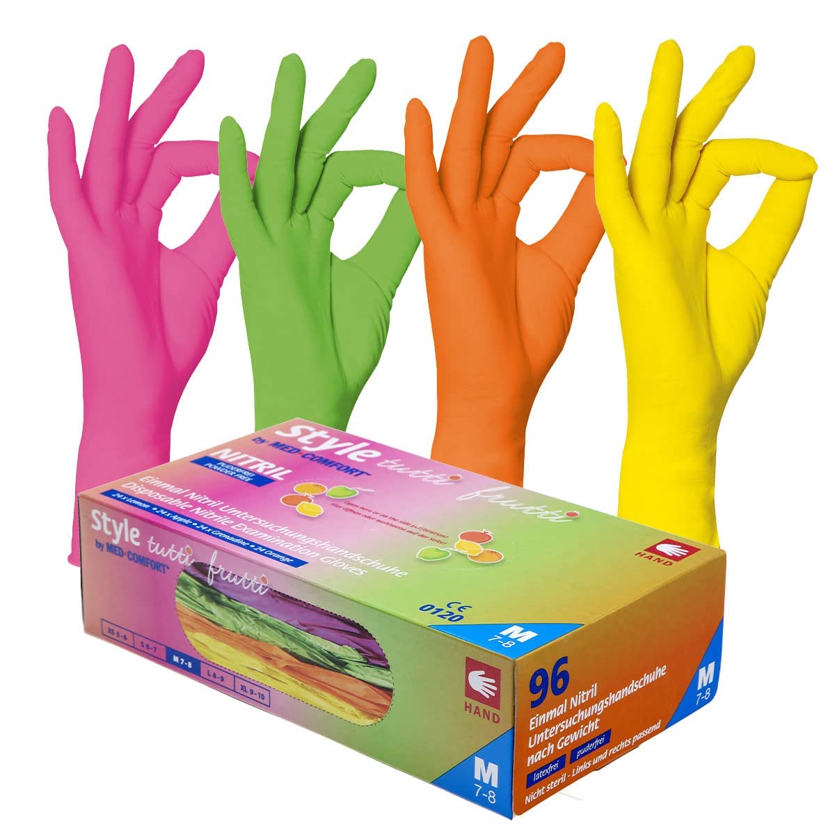 Tutti frutti bunte Nitril Einweghandschuhe Einmalhandschuhe Untersuchungshandschuhe 10er Box Größe M