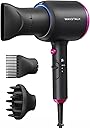 Wavytalk Hair Dryer with Diffuser, Blown Away Ionic Hair Dryer for Curly Hair with Comb, 1875W Fast Drying Blow Dryer with Ceramic Technology, 3 Attachments for All Hair Types, Light and Quiet, Black
