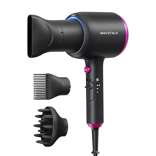 Wavytalk Hair Dryer with Diffuser, Blown Away Ionic Hair Dryer for Curly Hair with Comb, 1875W Fast Drying Blow Dryer with Ceramic Technology, 3 Attachments for All Hair Types, Light and Quiet, Black - Elegant Matte Black (Comb+diffuser+nozzle)