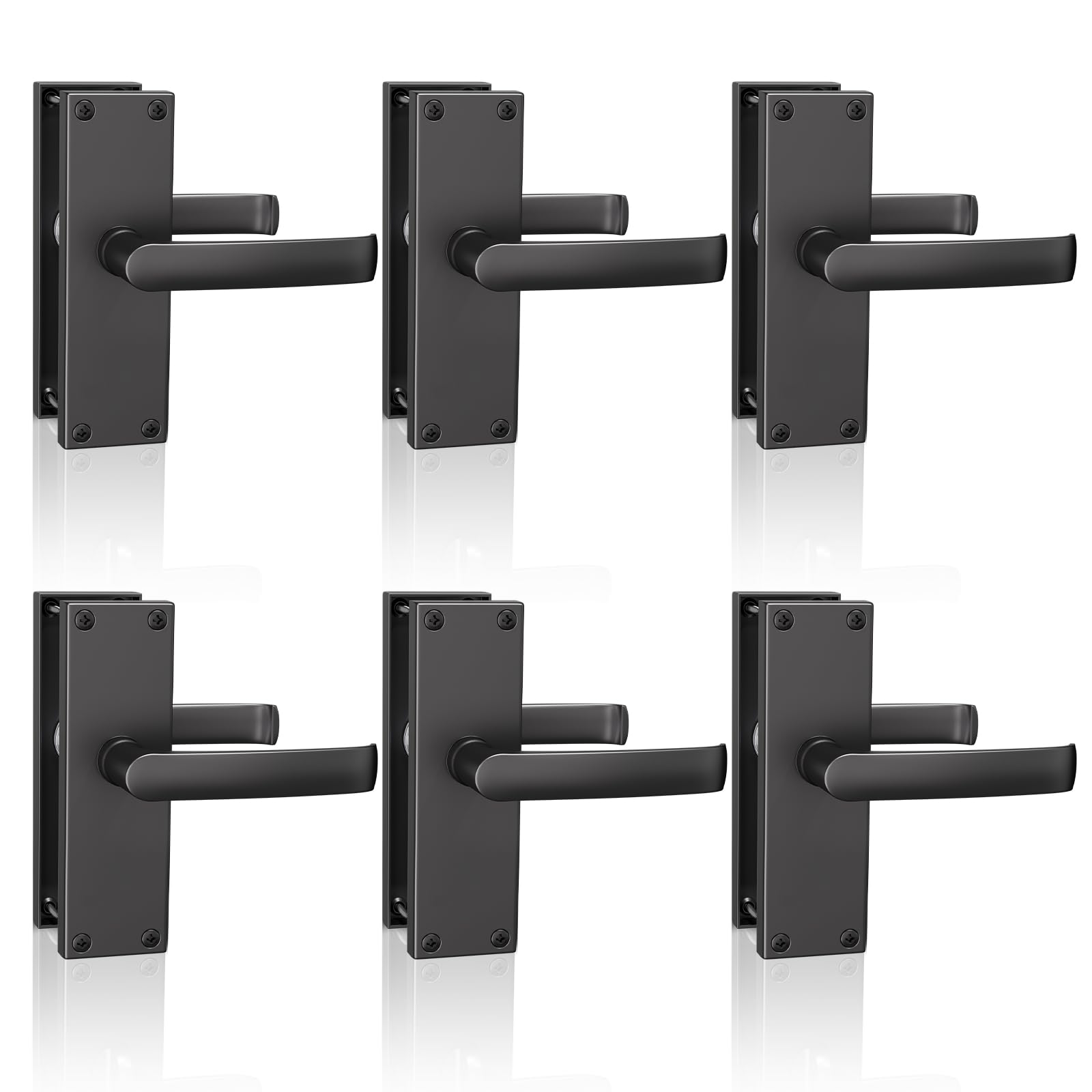 Bwintech 6 Pairs Lever Latch Flat Black 118MM Door Handles,Victorian Straight Design,Ideal for All Types of Wooden Doors,Internal Doors