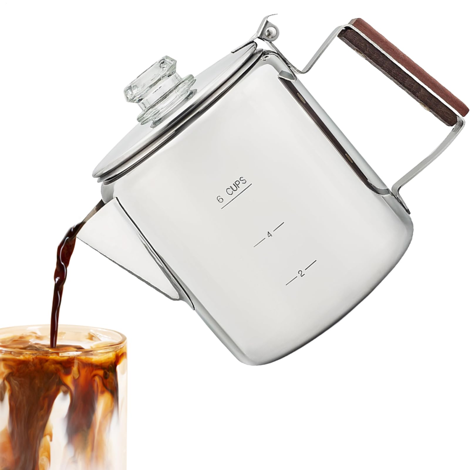 Caffettiera a percolatore, in acciaio inox, macchina portatile con design vintage compatto per campeggio, spiaggia, riunioni familiari e amici