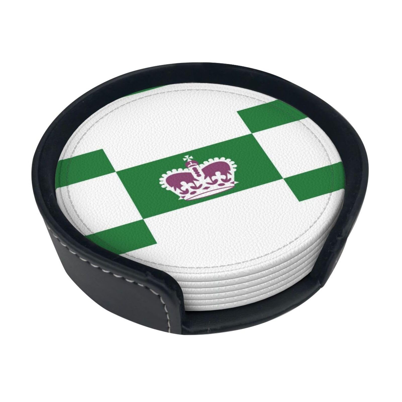 Charlottetown Flag Leather Coasters-Set of 6 with Storage Holder
