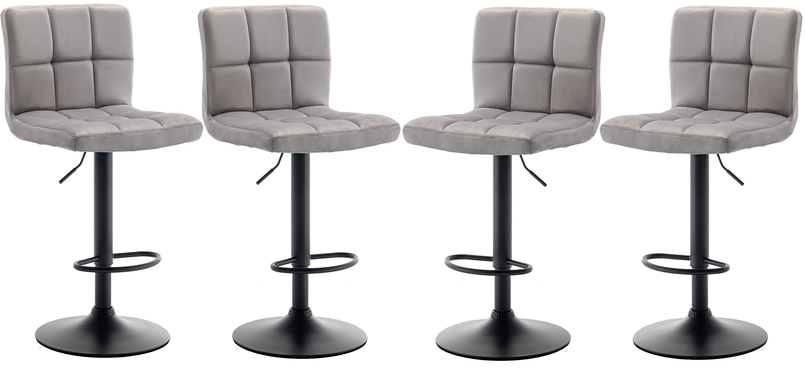 BTEXPERT Set of 4, Adjustable Industrial Metal upholstered Swivel Gray Velvet Dining Barstool Chair, Back