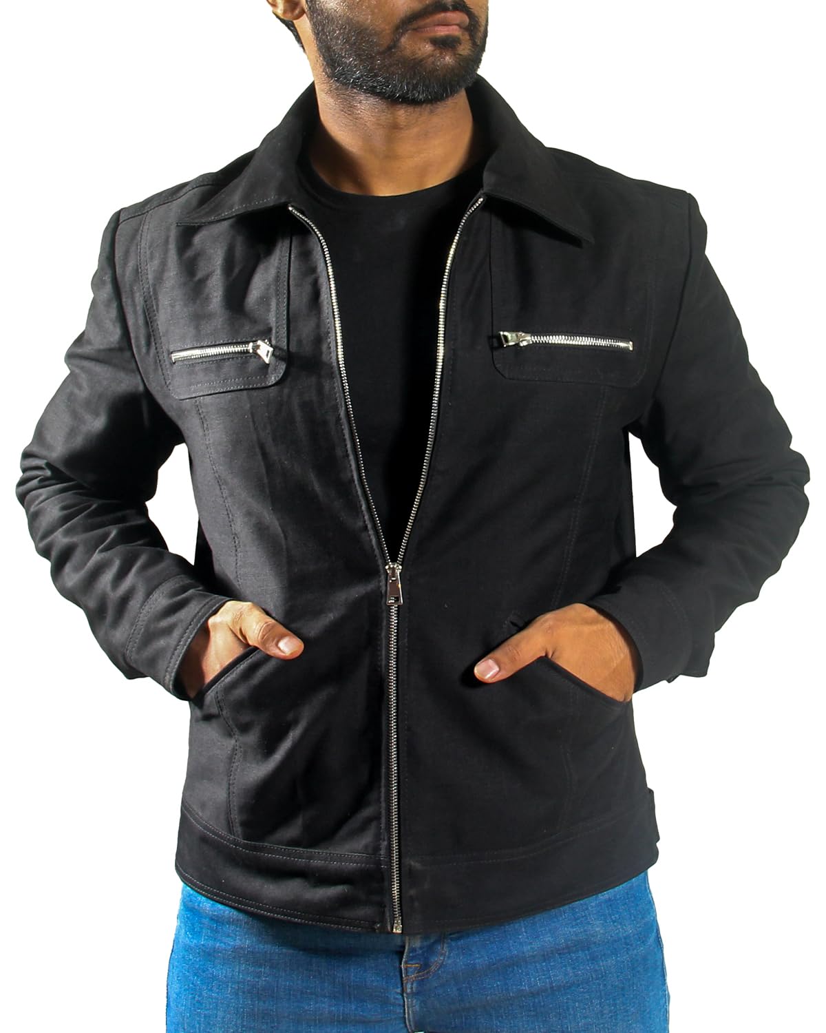 Mens Black Denim Jacket Stylish and Versatile Piece That Can Be Dressed Up or Down Add Some Style to Your Outfit | XS to 3XL