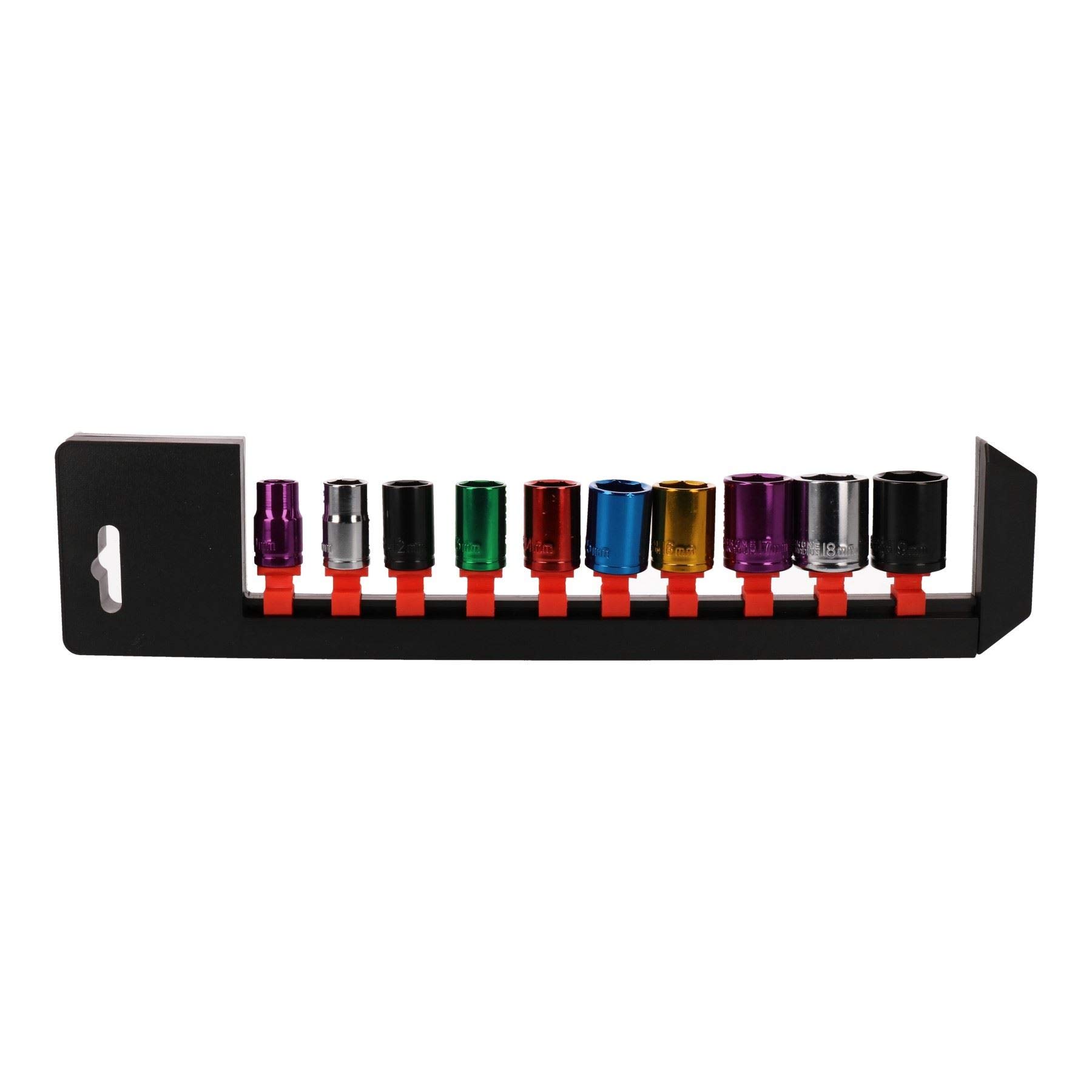 20-teiliges Steckschlüssel-Set – 3/8 Zoll, Flach & Tief, Metrisch 10–19 Mm, Farbig Sortiert