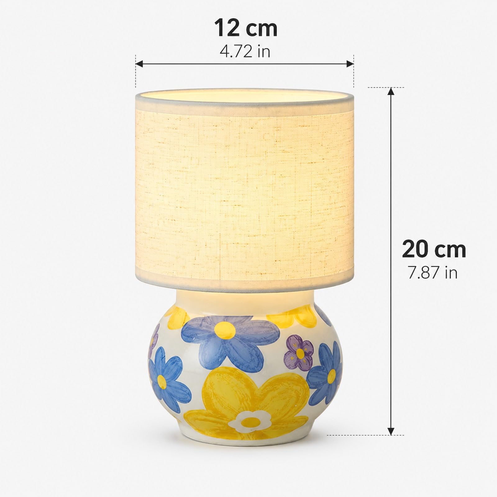 Ceramiczna lampa stołowa w kwiaty o przekątnej 7,9 cala, mała lampka nocna z abażurem z tkaniny