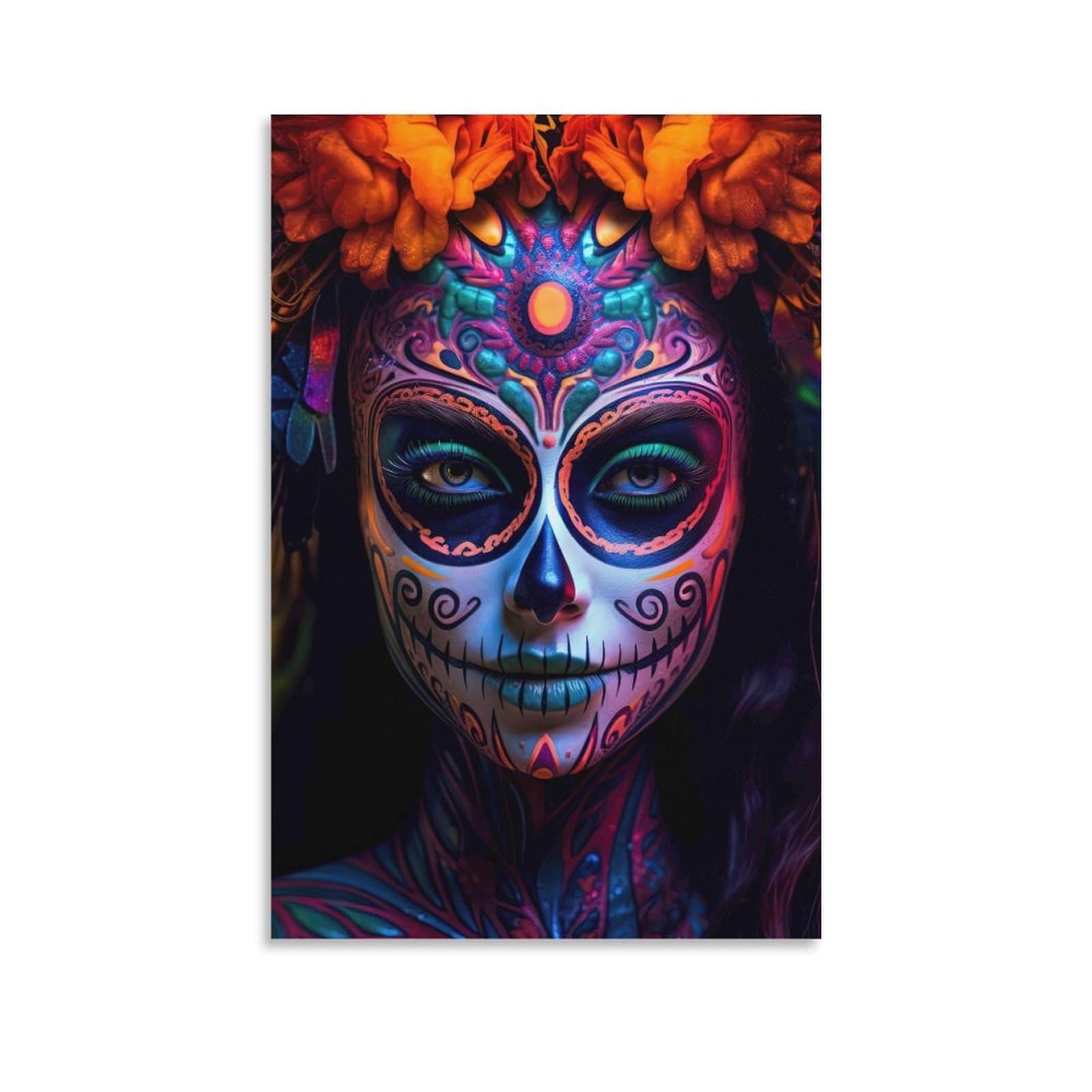 DHBANEIOK Day of Dead Makeup Wall Decor Poster Giclee Canvas Prints Modern Wall Art Picture Wall Hanging for Living Room Home Decorations 20x30inch(50x75cm)