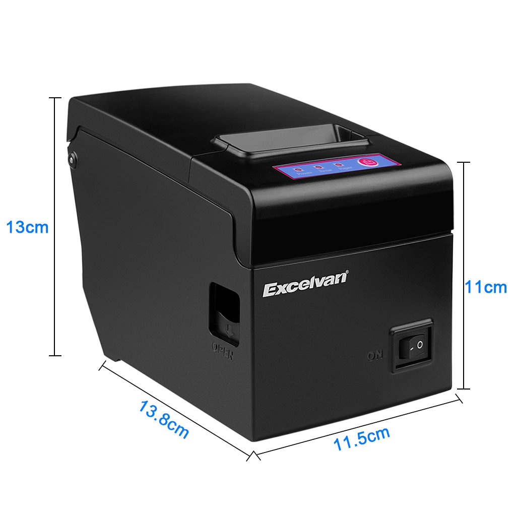 Excelvan E58 - Bluetooth Impresora Térmica de Recibos y Tickets (58mm, Android, iOS, Windows, Linux, 130mm/s, ESC/POS, USB), Negro
