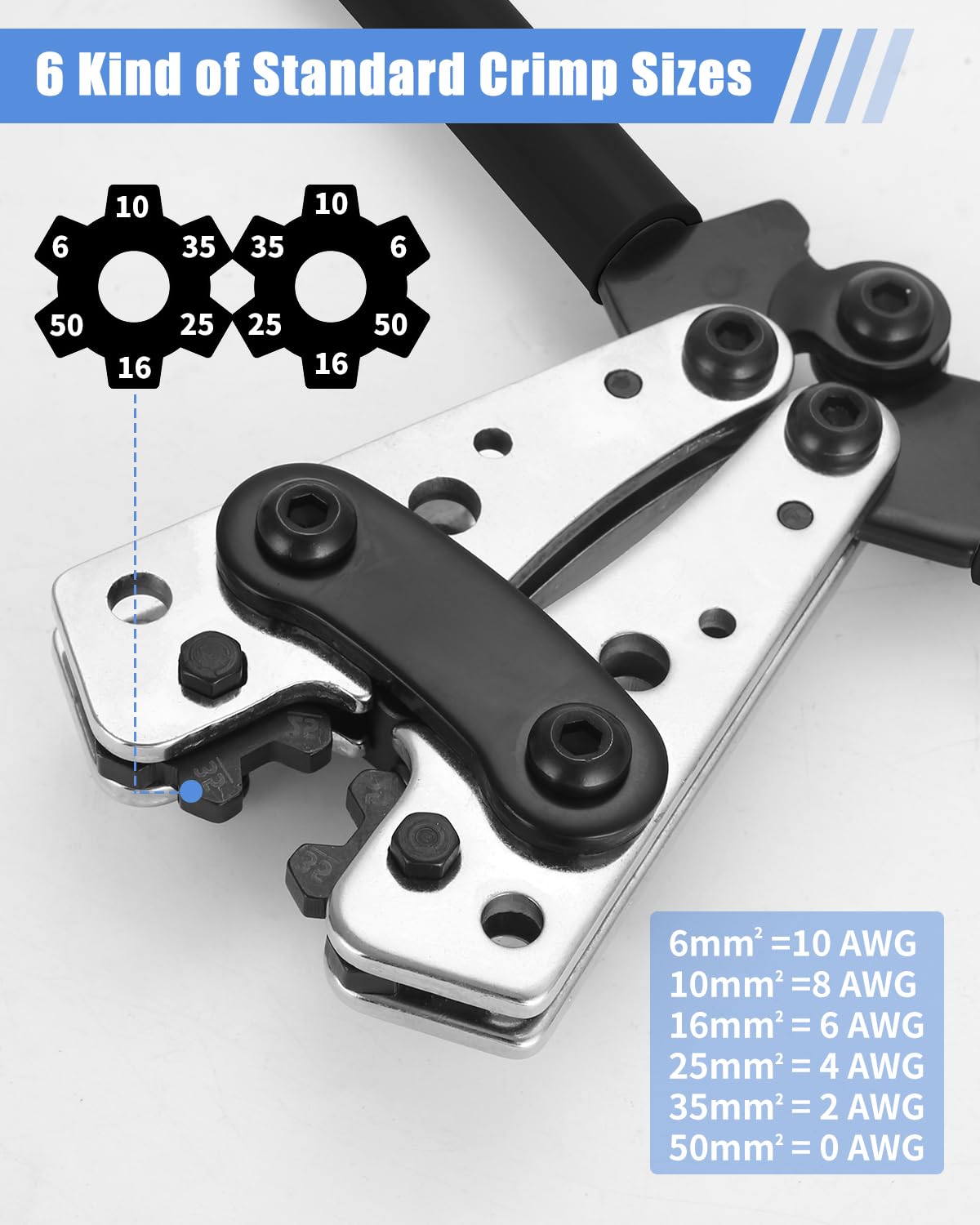 Pince à sertir pour cosses de câble 16 mm² - Pince à sertir 10-1/0 - Cosses de câble 16 mm² - Pince à sertir 6/10/16/25/35/50 Mm² - Noir